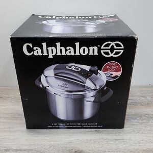 New Calphalon 6qt. Stainless Steel Pressure CookerOne-Button Lock Stovetop Ready